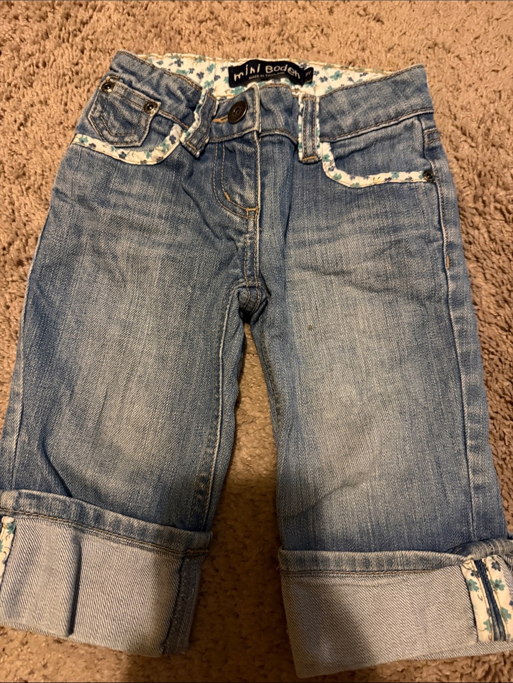 Mini Boden Light Blue Floral-Trim Cropped Jeans size 3-4T